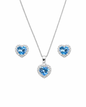 Conjunto coração cravejado azul