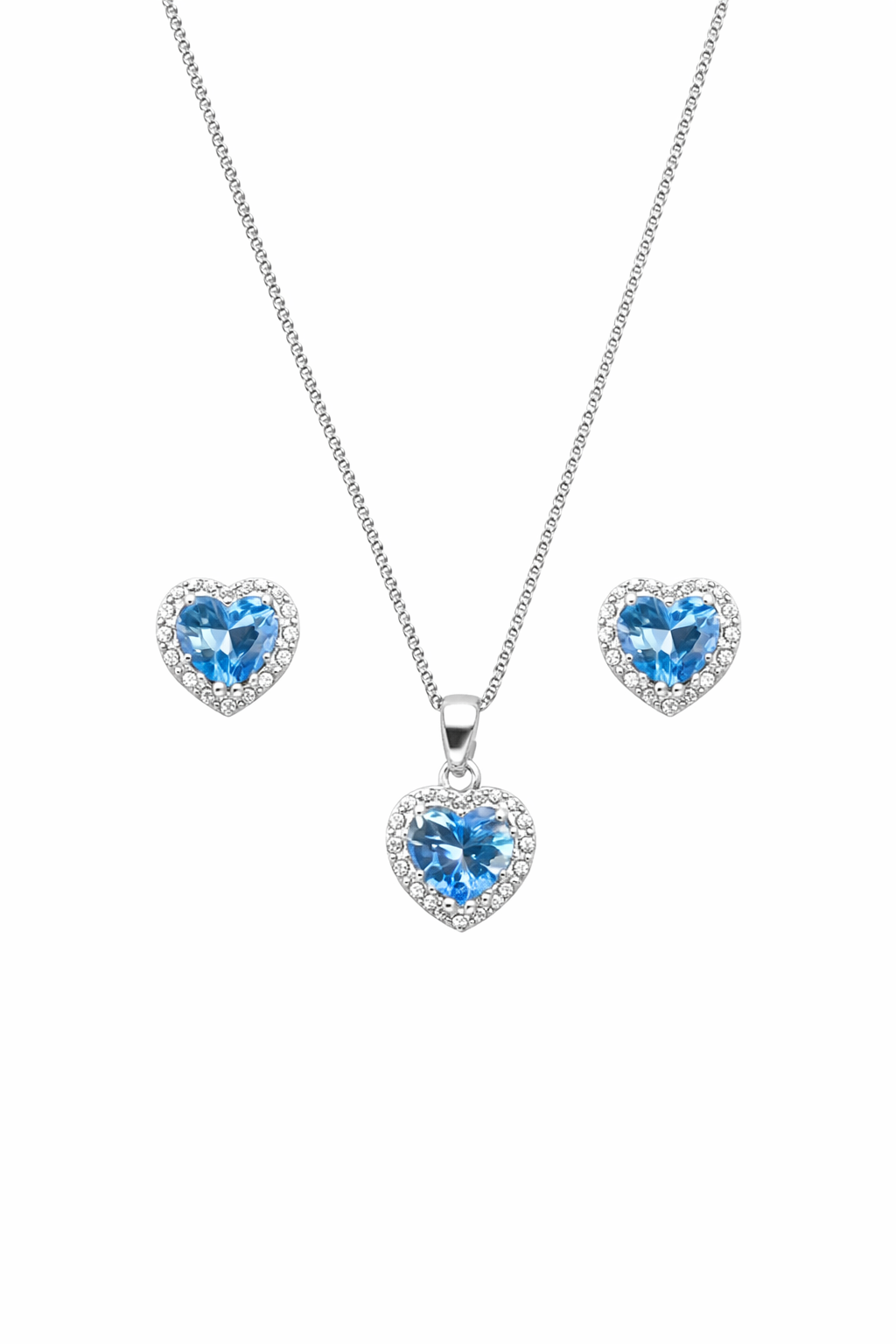 Conjunto coração cravejado azul